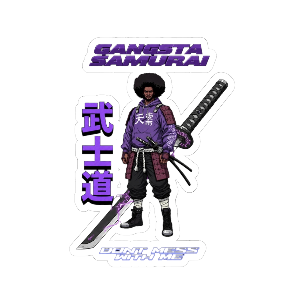 'Gangsta Samurai - Afro Street Fighter Anime Manga' Sticker | Afro Samurai
