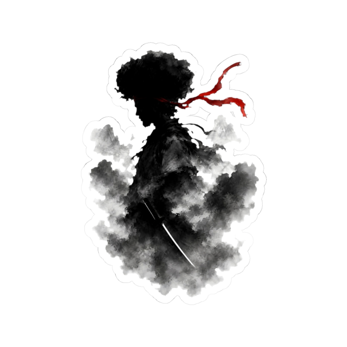 Afro Warrior Katana Silhouette Japanese Ink Art | Afro Samurai